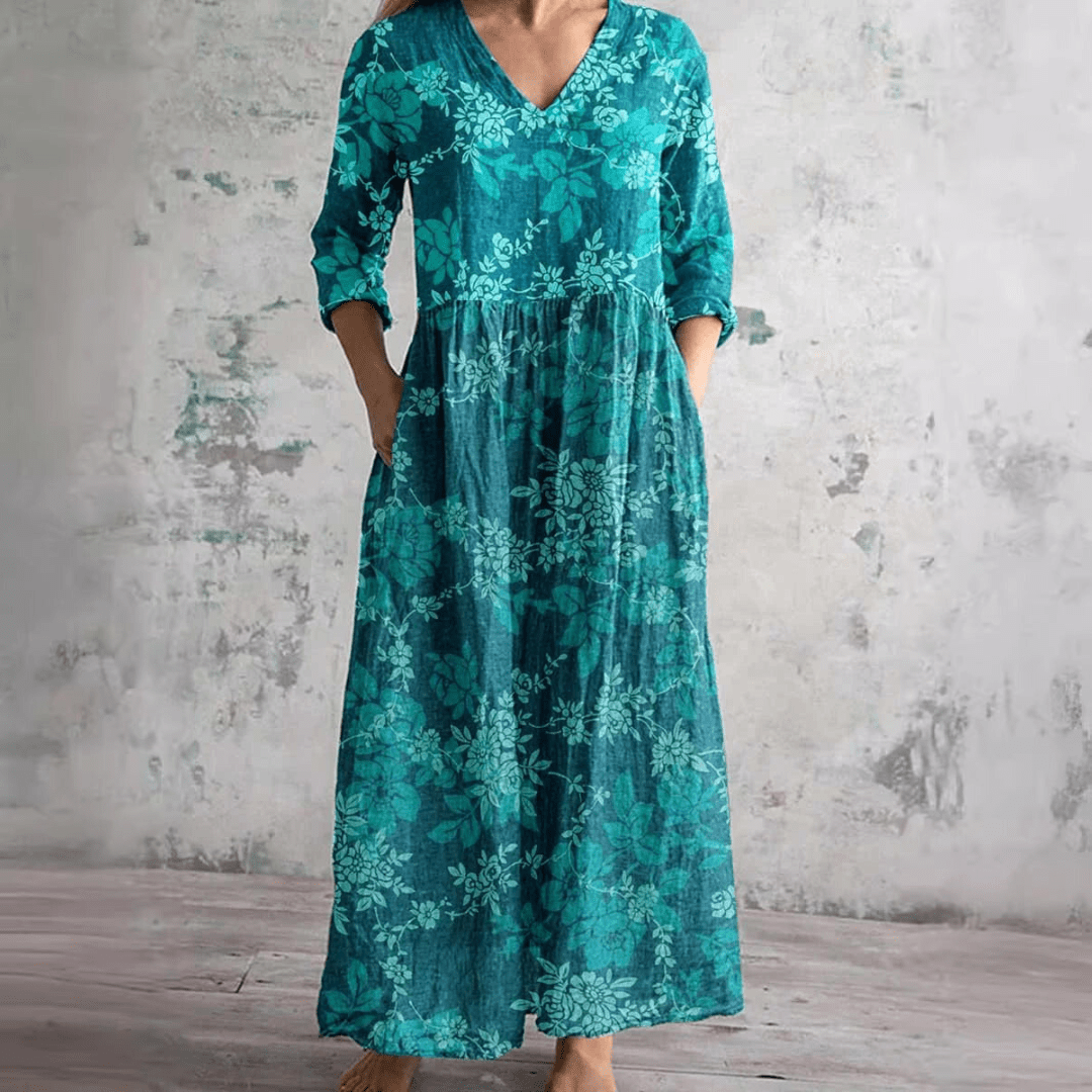 Dora | Vestido de Verão Feminino com Decote em V e Padrão Floral - Ines Braga