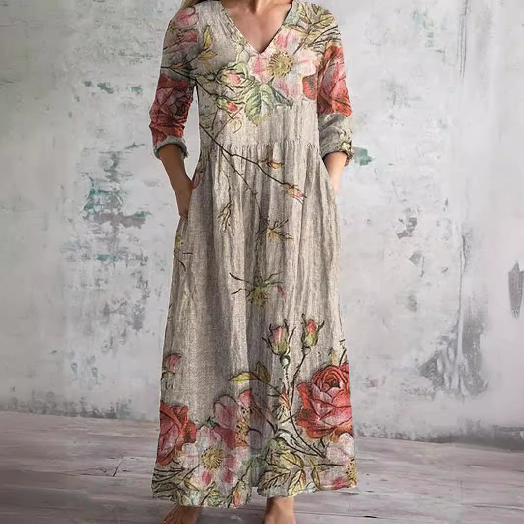 Dora | Vestido de Verão Feminino com Decote em V e Padrão Floral - Ines Braga
