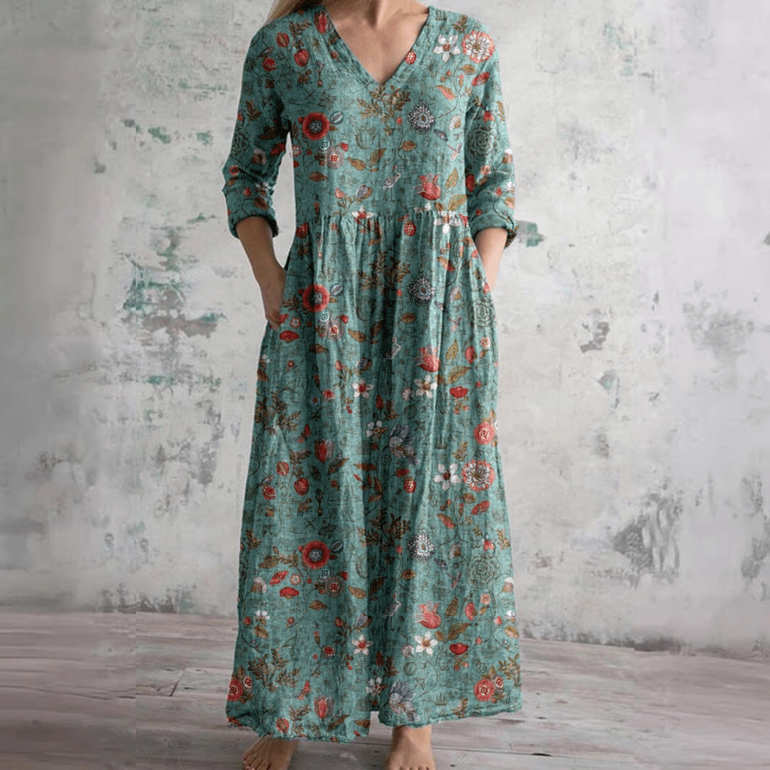 Dora | Vestido de Verão Feminino com Decote em V e Padrão Floral - Ines Braga