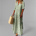Eduarda | Vestido Longo Vintage com Decote V e Estampa Suave - Ines Braga