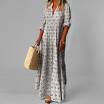 Eduarda | Vestido Longo Vintage com Decote V e Estampa Suave - Ines Braga