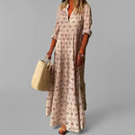 Eduarda | Vestido Longo Vintage com Decote V e Estampa Suave - Ines Braga
