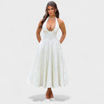 Effie - Vestido midi texturado com decote V - Ines Braga