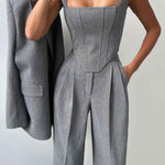 Elegance - Conjunto de três peças com blazer trespassado