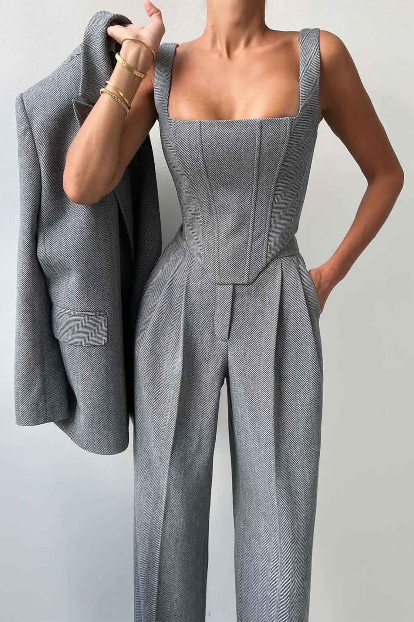 Elegance - Conjunto de três peças com blazer trespassado
