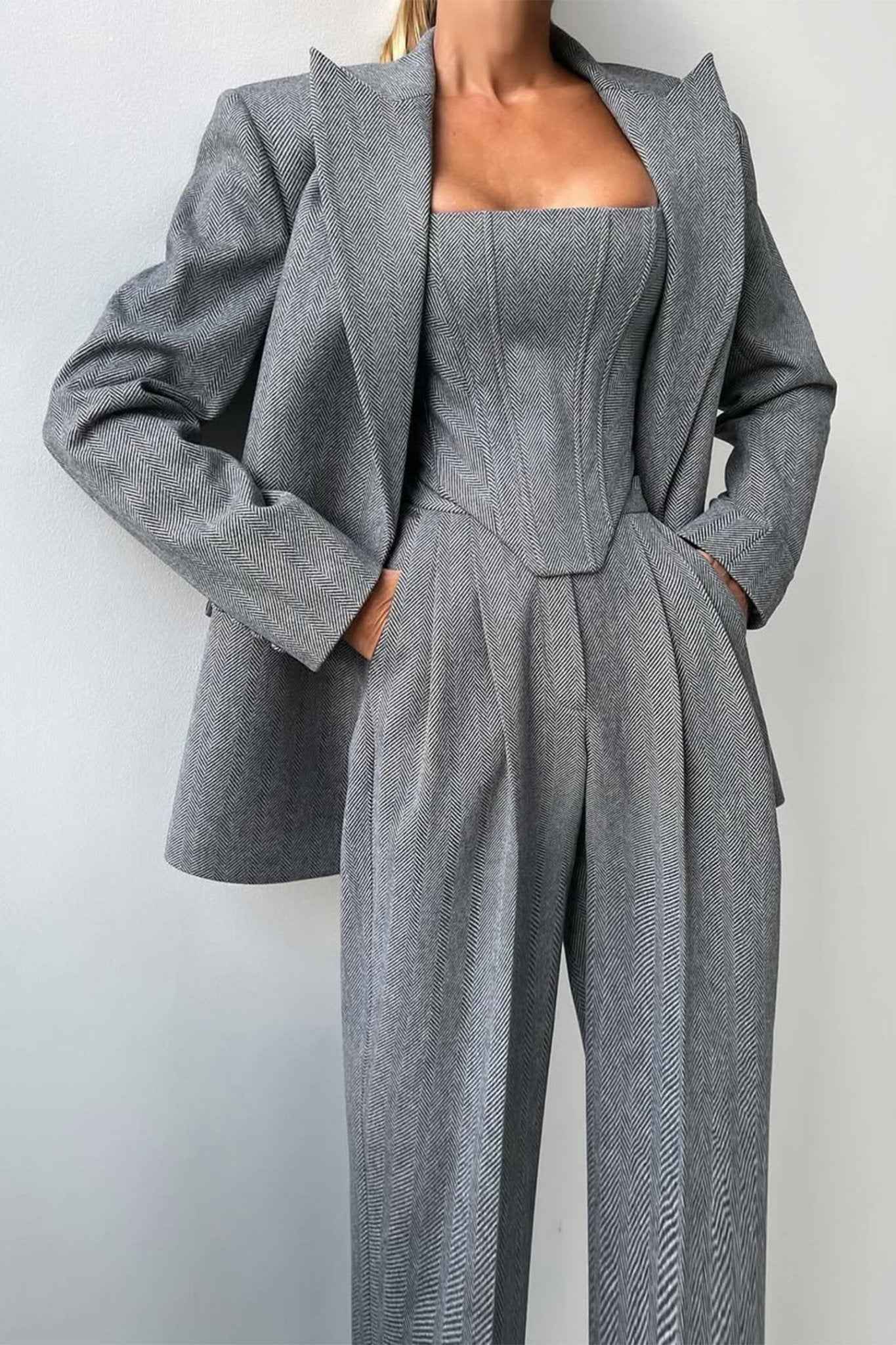 Elegance - Conjunto de três peças com blazer trespassado