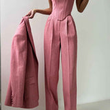 Elegance - Conjunto de três peças com blazer trespassado