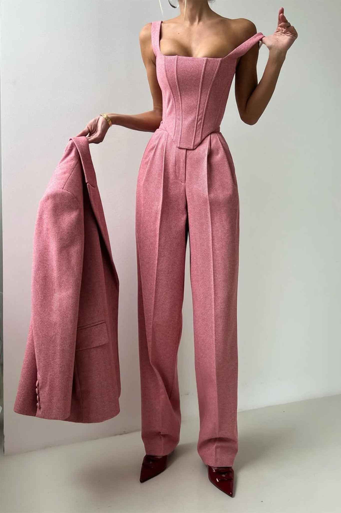 Elegance - Conjunto de três peças com blazer trespassado