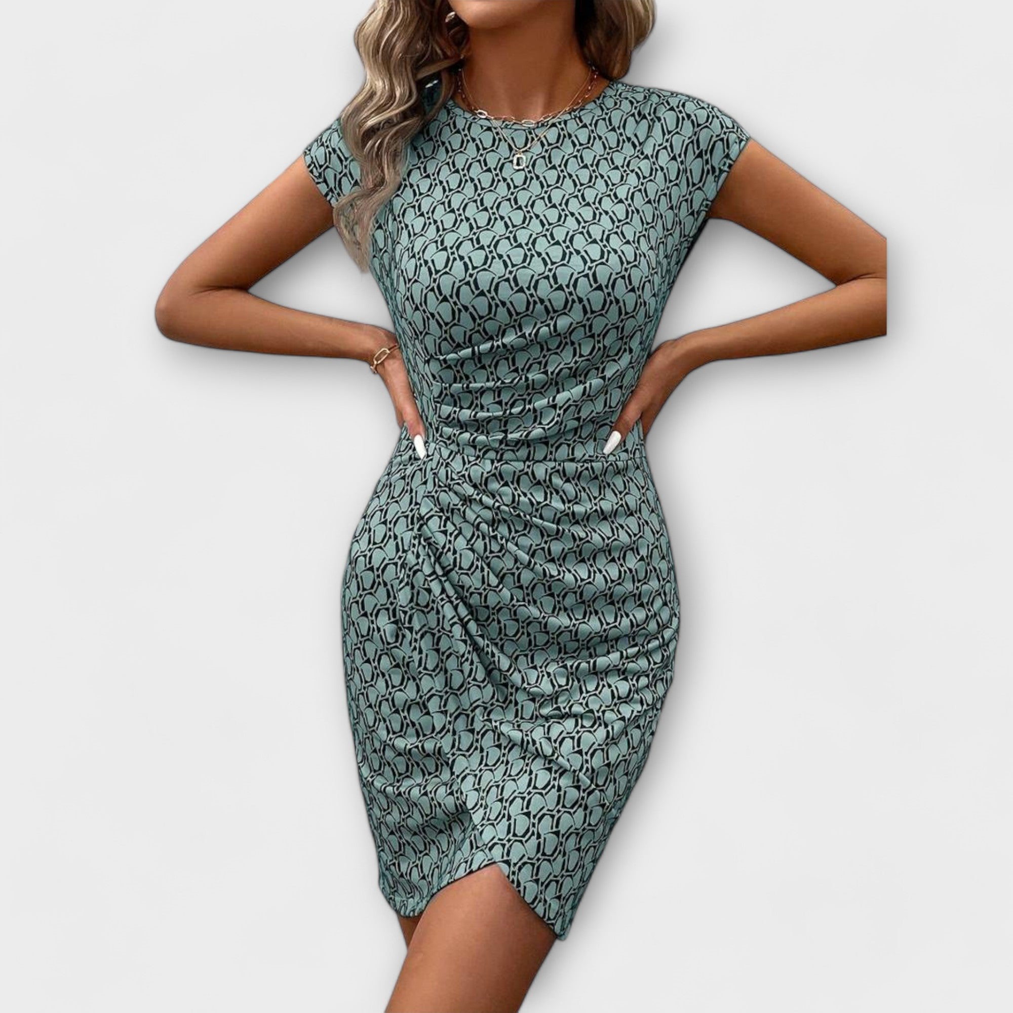 Emma - Vestido de manga curta com corte tulipa e estampado em todo o lado - Ines Braga