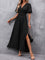 Eterna | Vestido Maxi Elegante Preto com Decote V, Mangas Fluidas e Fenda - Ines Braga