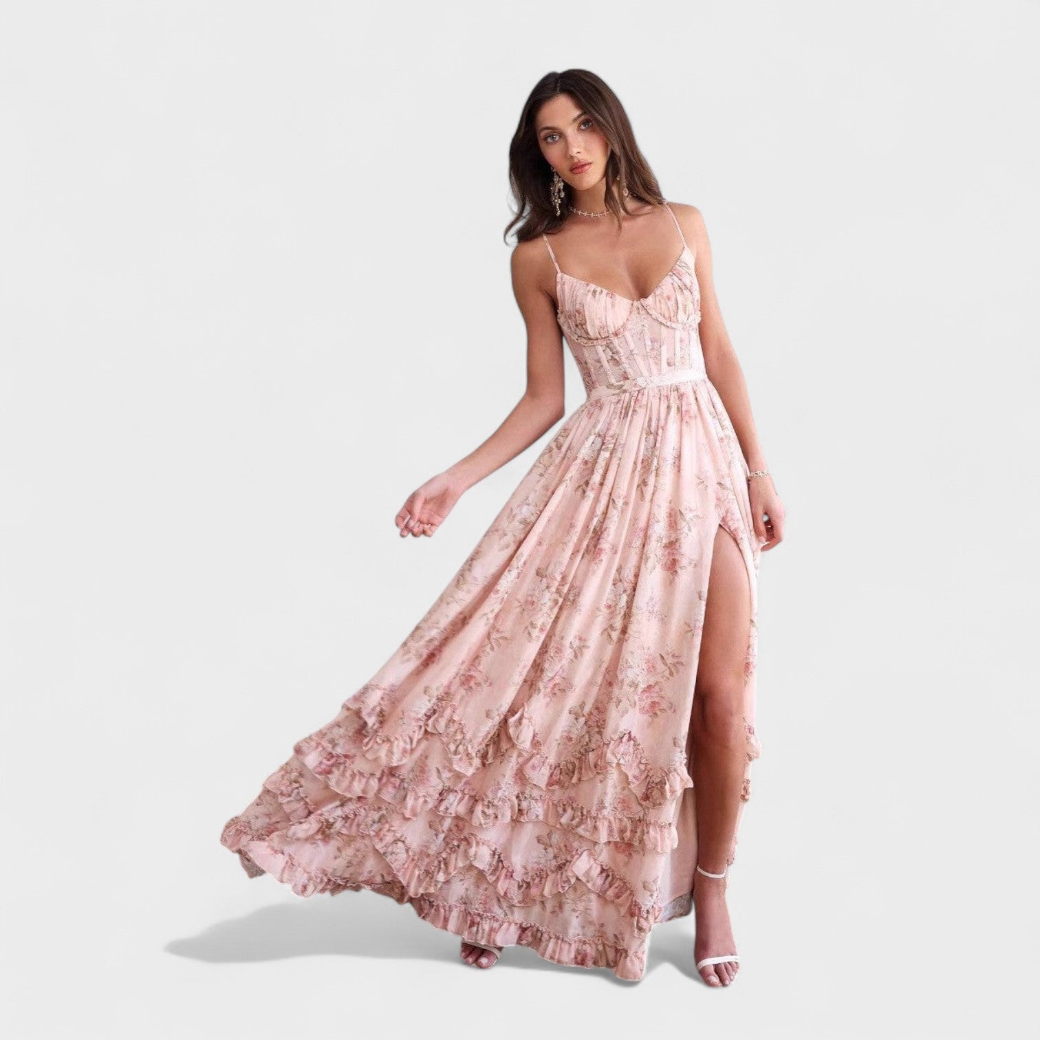 Florencia - Vestido longo boémio com fenda e folhos. - Ines Braga