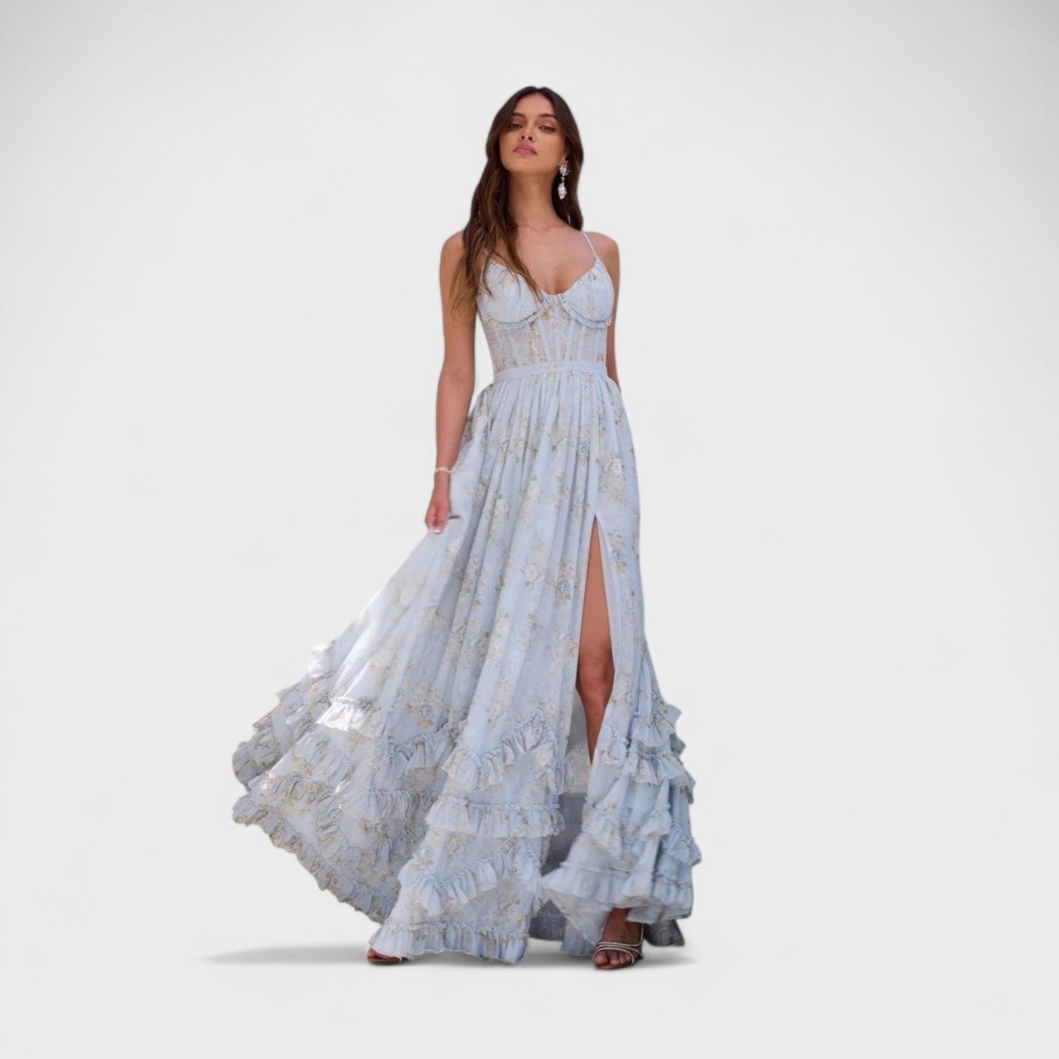 Florencia - Vestido longo boémio com fenda e folhos. - Ines Braga