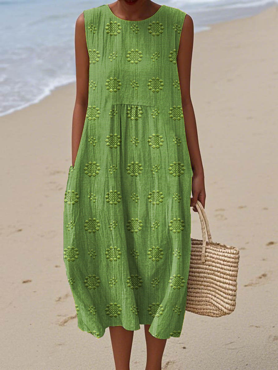 Franca | Vestido de algodão sem mangas com bolsos - Ines Braga