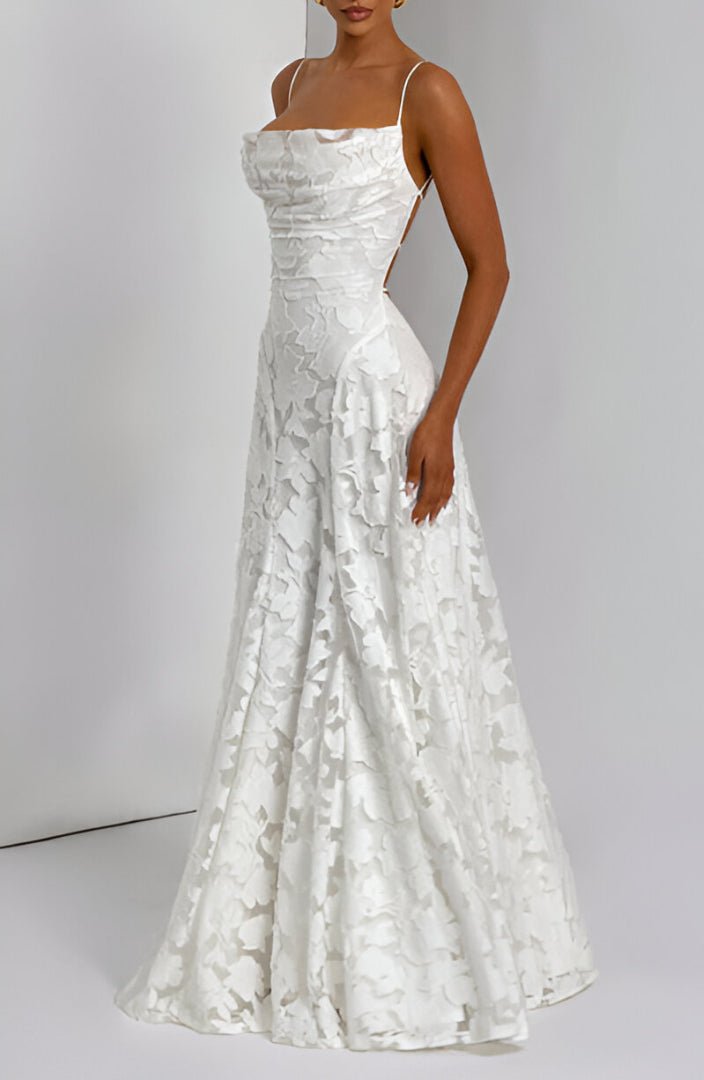 Francisa™ | Vestido Comprido com Corpete em Renda - Ines Braga