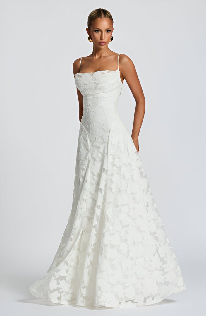 Francisa™ | Vestido Comprido com Corpete em Renda - Ines Braga
