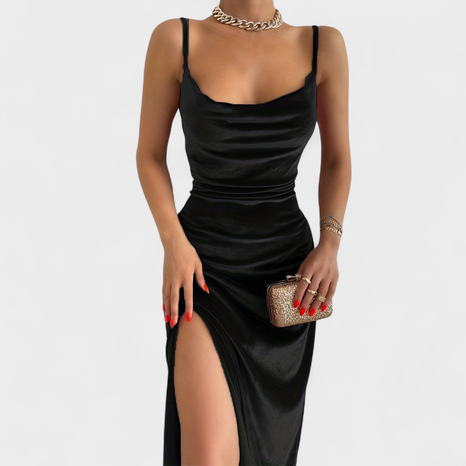 Gabriela - Vestido de veludo com fenda lateral - Ines Braga