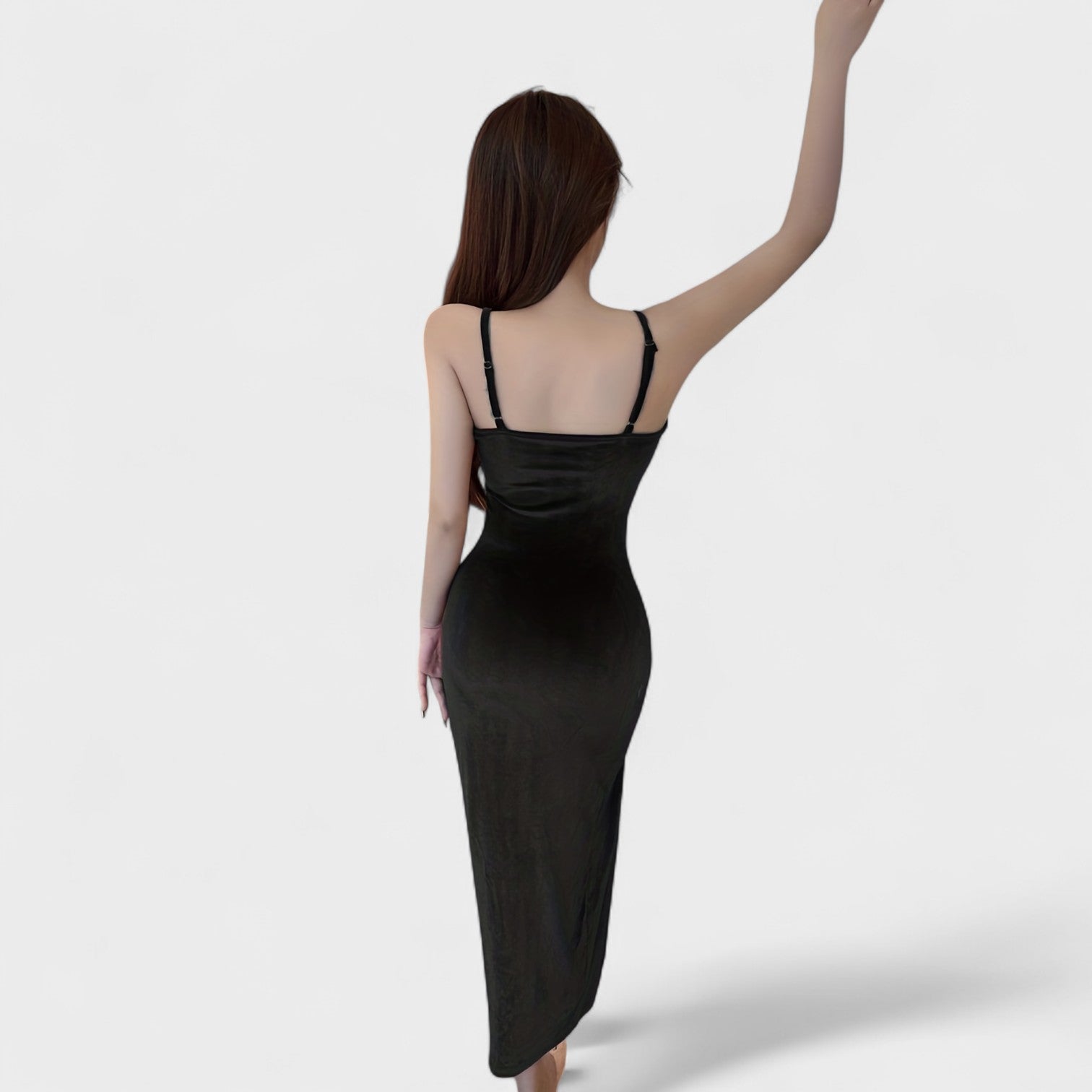 Gabriela - Vestido de veludo com fenda lateral - Ines Braga