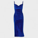 Gabriela - Vestido de veludo com fenda lateral - Ines Braga