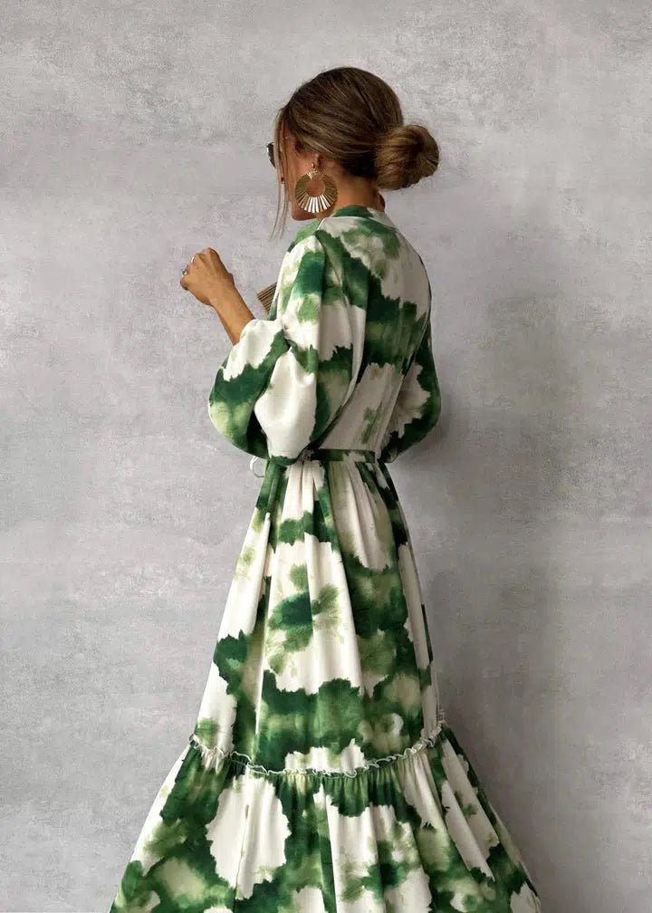Gabriela | Vestido Longo Elegante com Manga Longa e Decote em V - Ines Braga