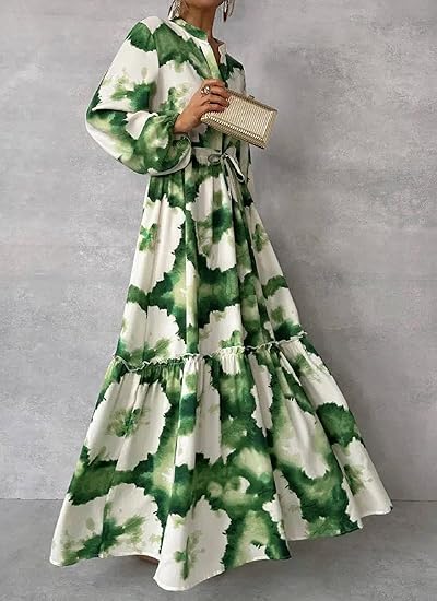 Gabriela | Vestido Longo Elegante com Manga Longa e Decote em V - Ines Braga