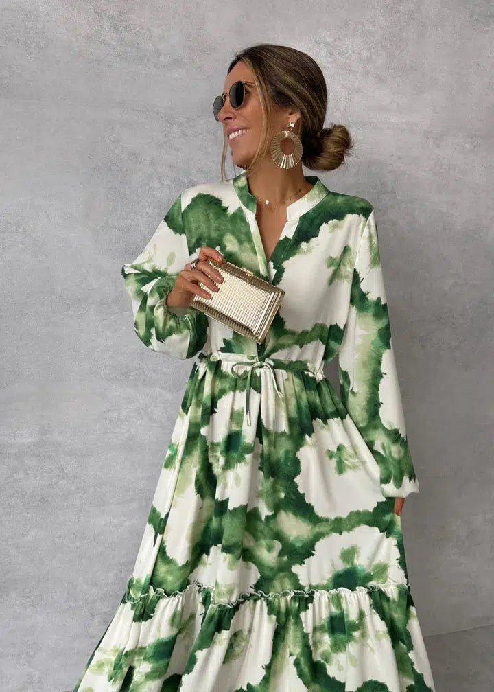Gabriela | Vestido Longo Elegante com Manga Longa e Decote em V - Ines Braga