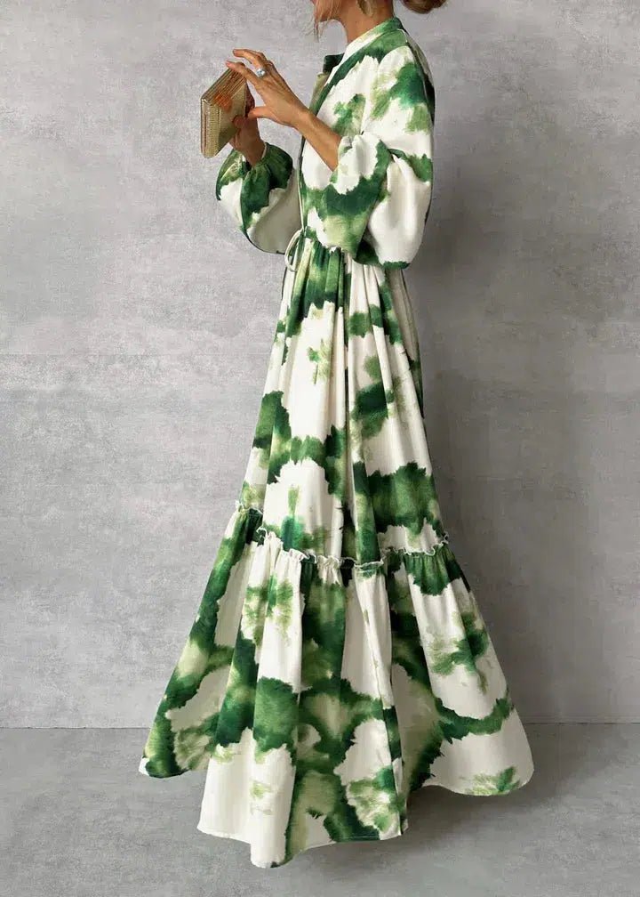 Gabriela | Vestido Longo Elegante com Manga Longa e Decote em V - Ines Braga