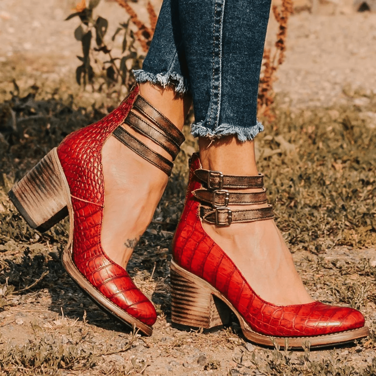 Ginevra™ | Sapatos de salto alto com tiras múltiplas e sola grossa - Ines Braga