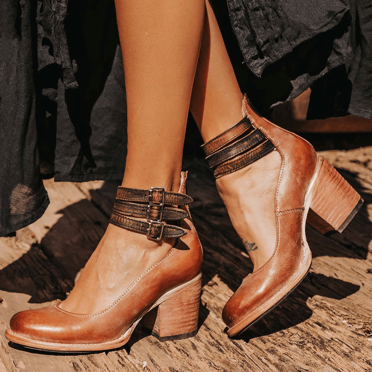 Ginevra™ | Sapatos de salto alto com tiras múltiplas e sola grossa - Ines Braga