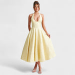 Halina - Vestido midi com espartilho e folhos - Ines Braga