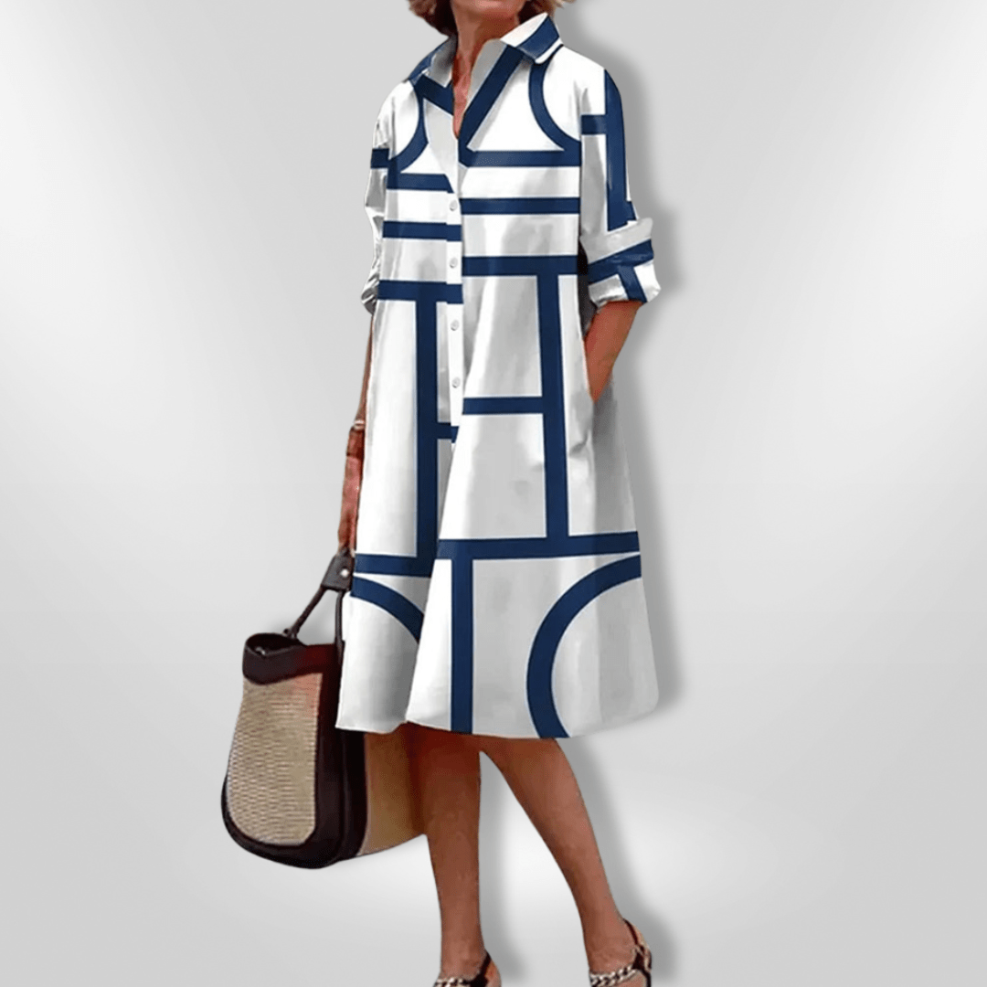 Helen™| Vestido Midi Com Padrão Geométrico - Ines Braga
