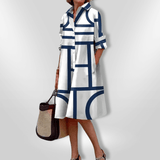 Helen™| Vestido Midi Com Padrão Geométrico - Ines Braga