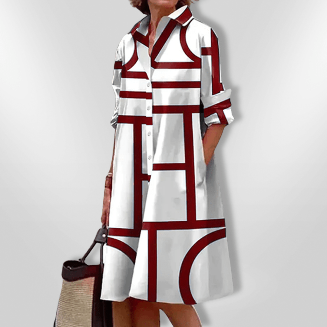 Helen™| Vestido Midi Com Padrão Geométrico - Ines Braga