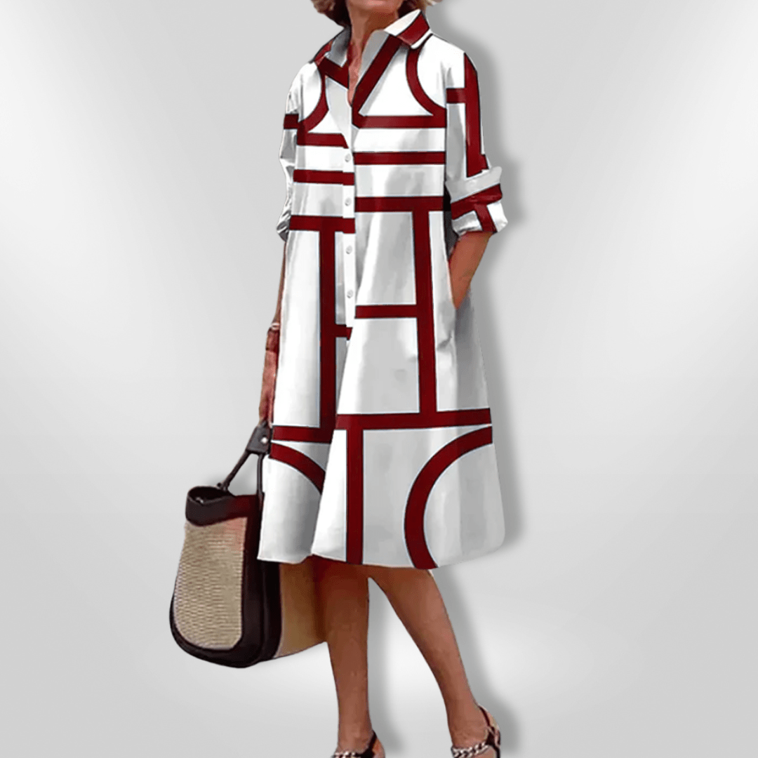 Helen™| Vestido Midi Com Padrão Geométrico - Ines Braga
