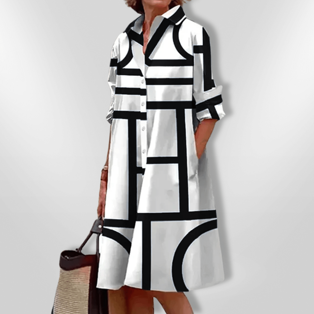 Helen™| Vestido Midi Com Padrão Geométrico - Ines Braga