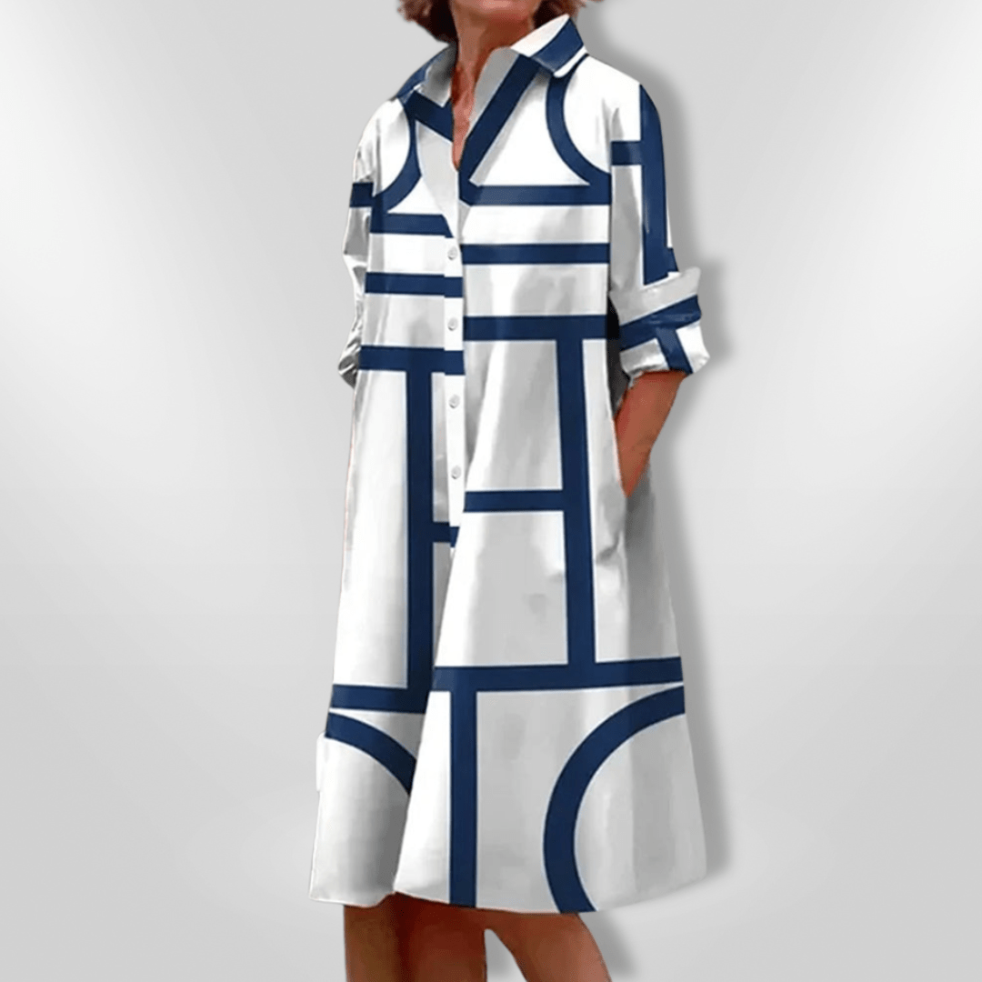 Helen™| Vestido Midi Com Padrão Geométrico - Ines Braga