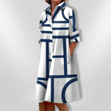 Helen™| Vestido Midi Com Padrão Geométrico - Ines Braga