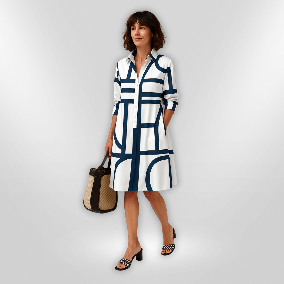 Helen™| Vestido Midi Com Padrão Geométrico - Ines Braga