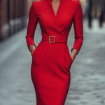 Iara | Vestido Justo Preto Refinado Com Cinto - Ines Braga