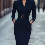 Iara | Vestido Justo Preto Refinado Com Cinto - Ines Braga