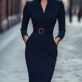 Iara | Vestido Justo Preto Refinado Com Cinto - Ines Braga