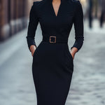 Iara | Vestido Justo Preto Refinado Com Cinto - Ines Braga