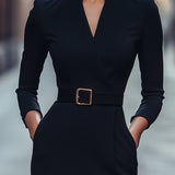 Iara | Vestido Justo Preto Refinado Com Cinto - Ines Braga