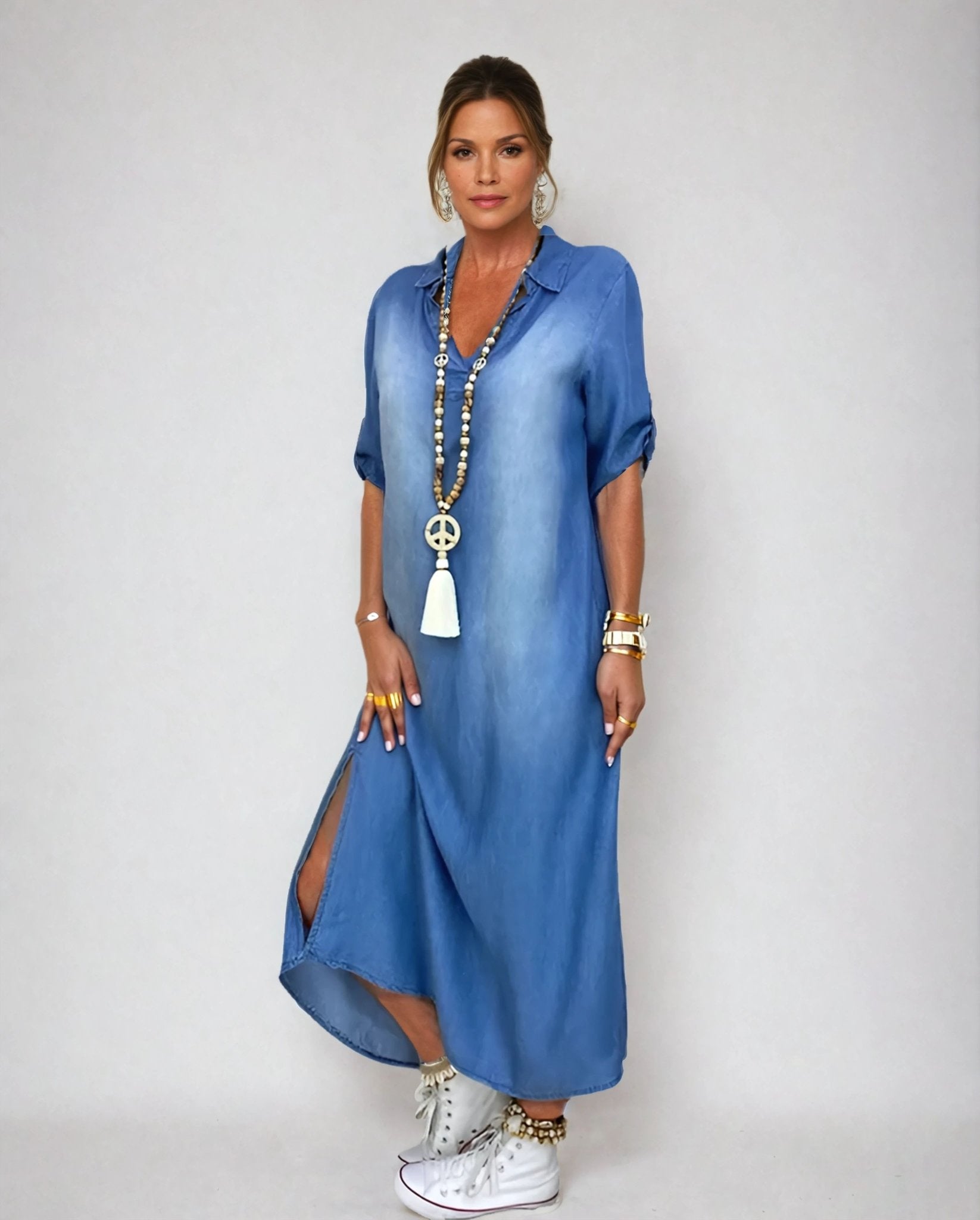 Ibiza | Vestido Maxi De Ganga Com Detalhes Modernos - Ines Braga