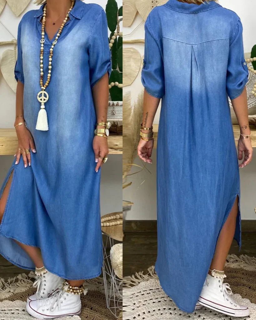 Ibiza | Vestido Maxi De Ganga Com Detalhes Modernos - Ines Braga