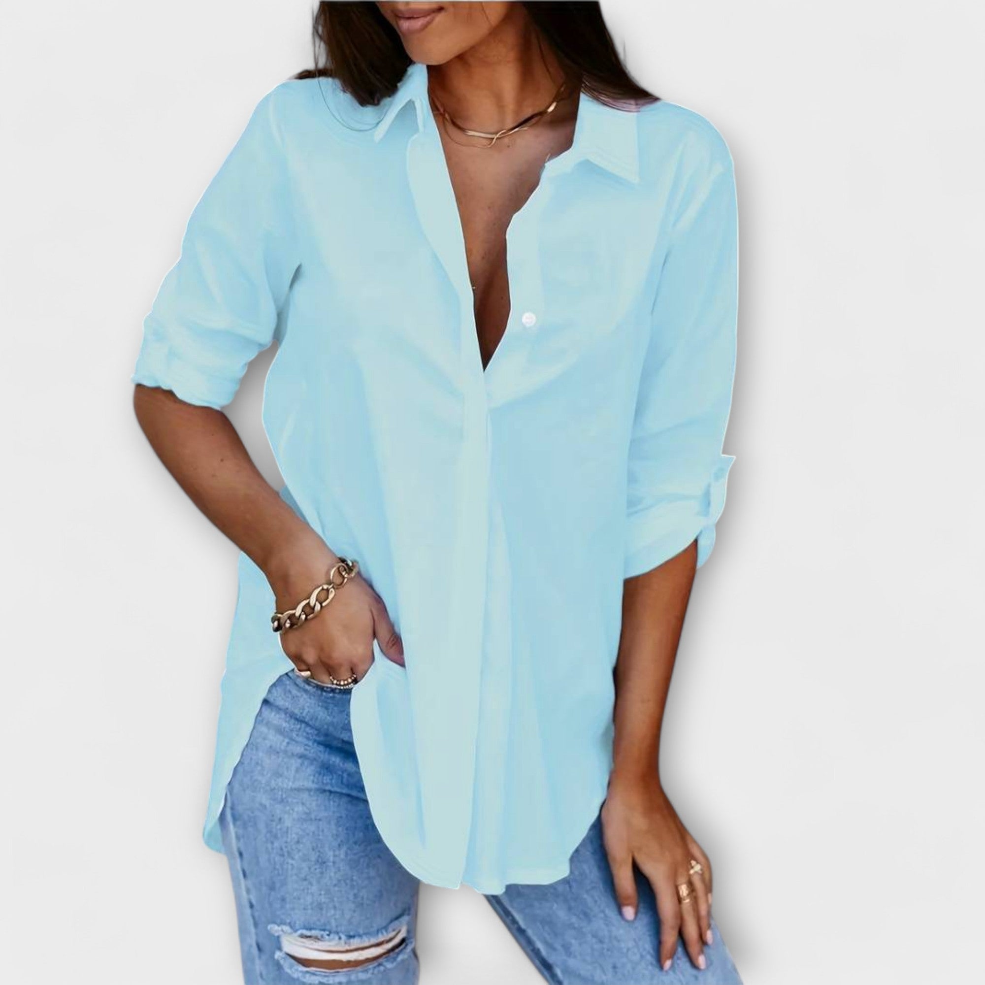 Jessica - Blusa Casual com Decote Pontiagudo - Ines Braga