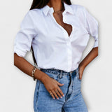 Jessica - Blusa Casual com Decote Pontiagudo - Ines Braga