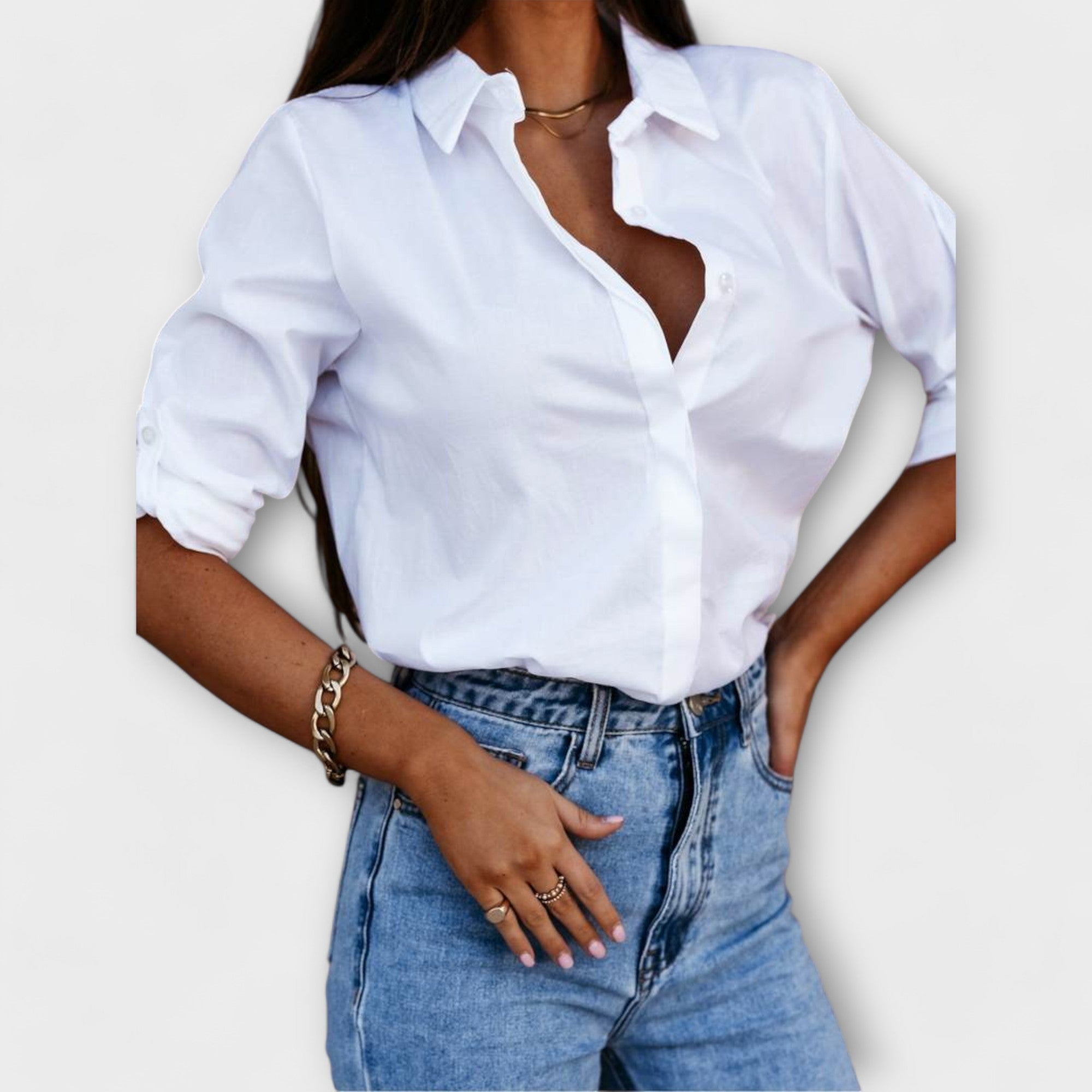 Jessica - Blusa Casual com Decote Pontiagudo - Ines Braga