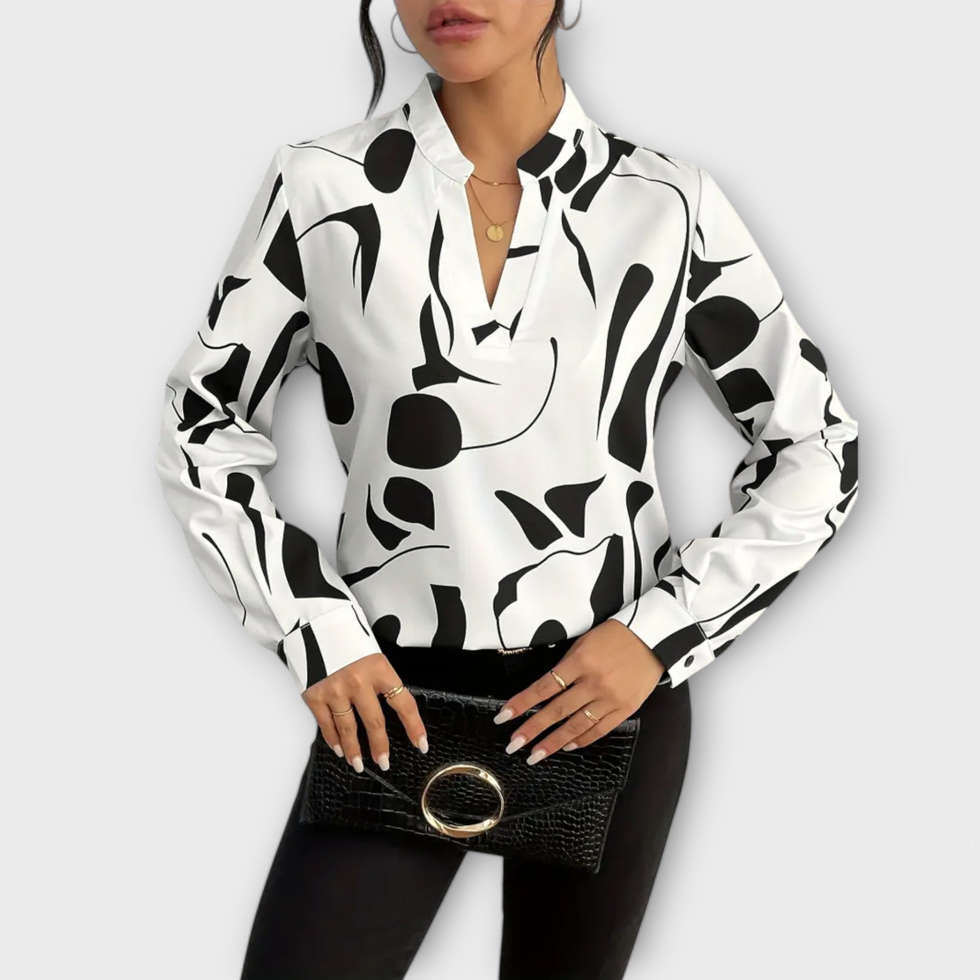 Katherine |Blusa elegante de manga comprida com decote em V - Ines Braga