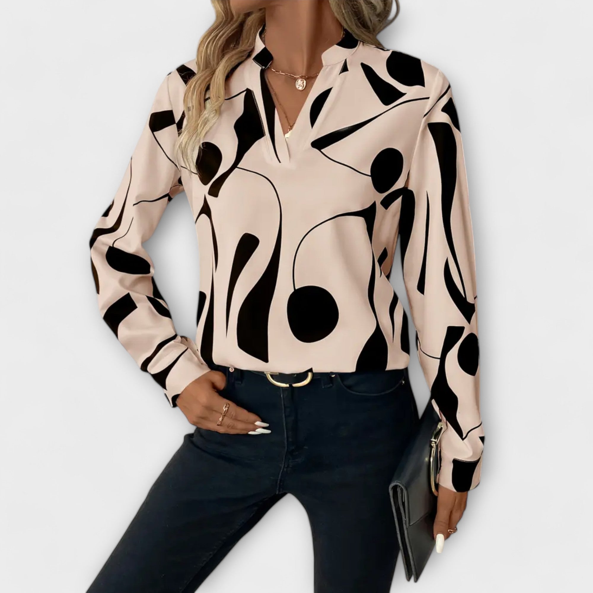 Katherine |Blusa elegante de manga comprida com decote em V - Ines Braga