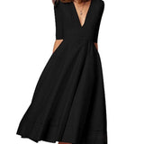 Laura | Vestido Midi Feminino Com Corte Em A, Decote Em V - Ines Braga